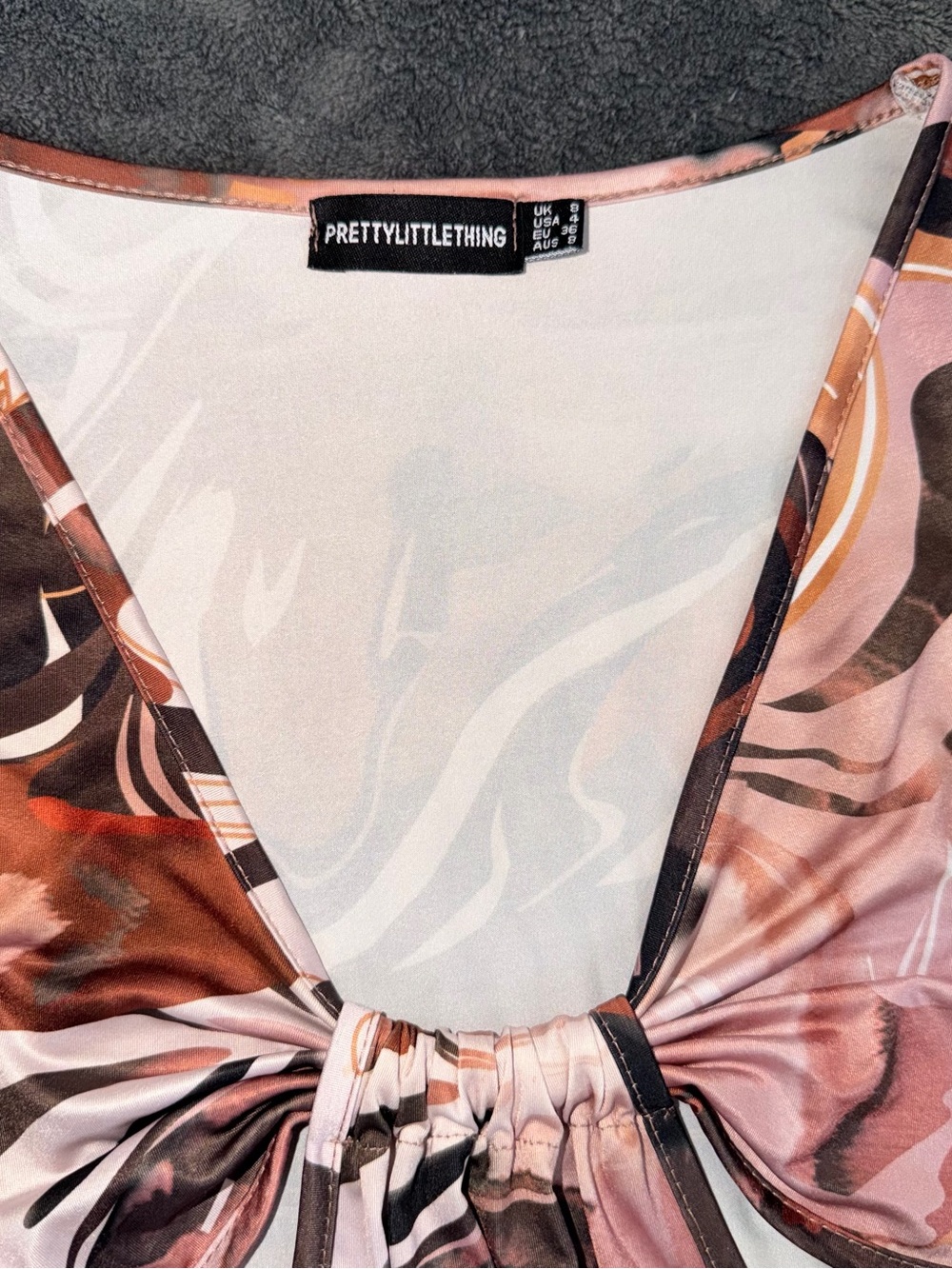 PrettyLittleThing Pink & Brown Marble Cutout Long Sleeve Bodysuit - Picture 4 of 5